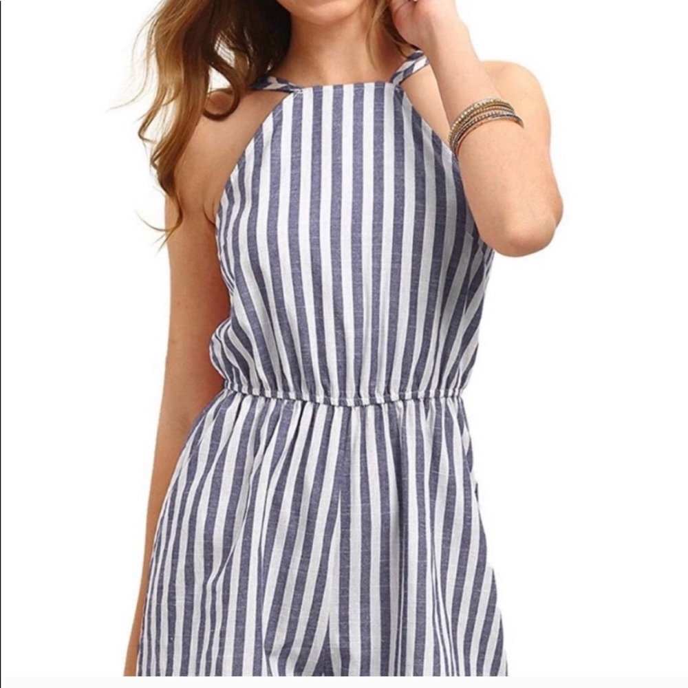 Striped Sleeveless Halter Short Romper